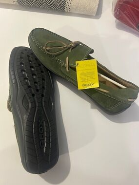 Geox Olive Green Suede Slip-On Driving Loafers